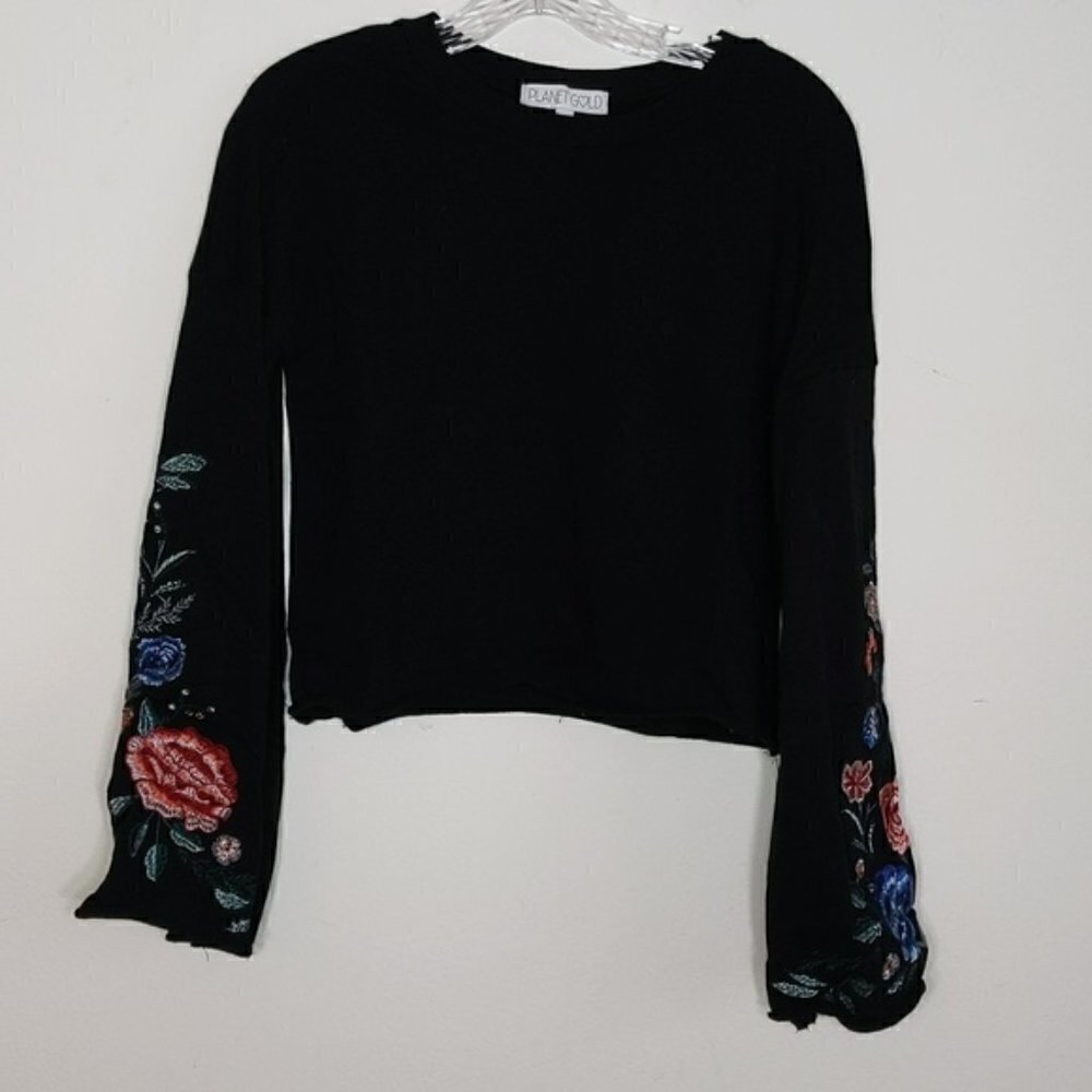 Planet Gold Bell Sleeve Embroidered Top Shirt